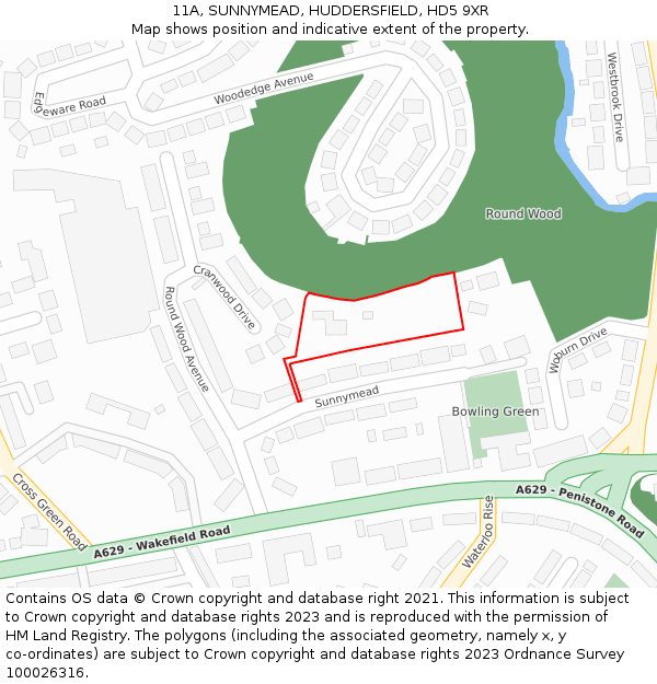 11A, SUNNYMEAD, HUDDERSFIELD, HD5 9XR: Location map and indicative extent of plot