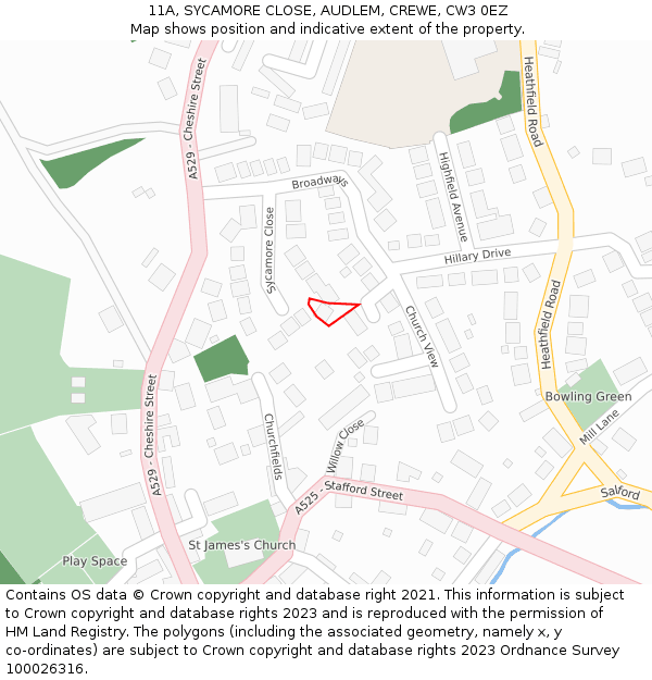 11A, SYCAMORE CLOSE, AUDLEM, CREWE, CW3 0EZ: Location map and indicative extent of plot