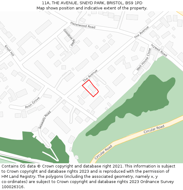 11A, THE AVENUE, SNEYD PARK, BRISTOL, BS9 1PD: Location map and indicative extent of plot