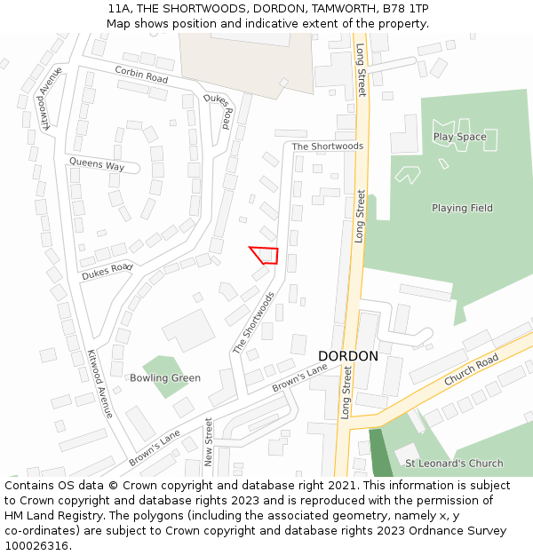 11A, THE SHORTWOODS, DORDON, TAMWORTH, B78 1TP: Location map and indicative extent of plot