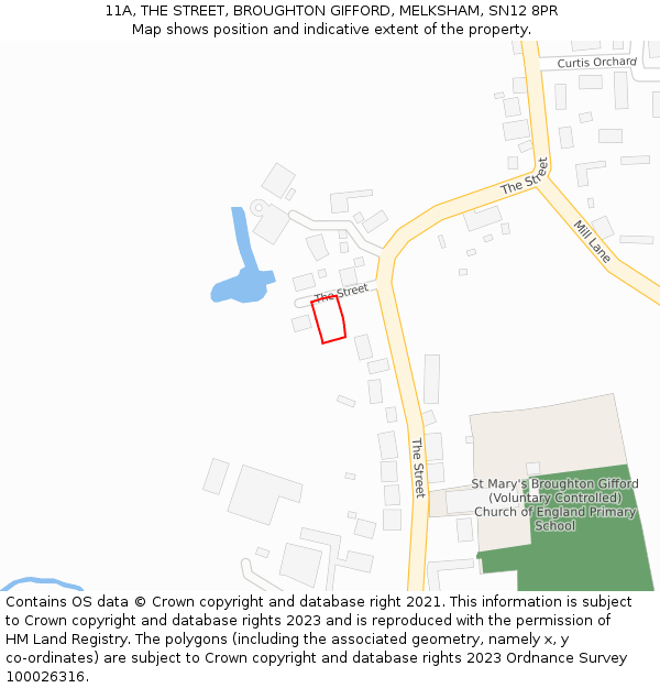 11A, THE STREET, BROUGHTON GIFFORD, MELKSHAM, SN12 8PR: Location map and indicative extent of plot