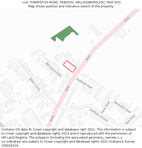 11A, THRAPSTON ROAD, FINEDON, WELLINGBOROUGH, NN9 5DG: Location map and indicative extent of plot