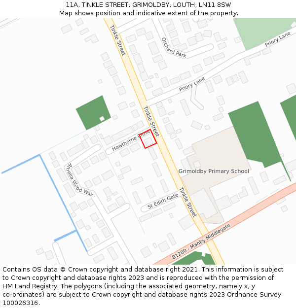 11A, TINKLE STREET, GRIMOLDBY, LOUTH, LN11 8SW: Location map and indicative extent of plot