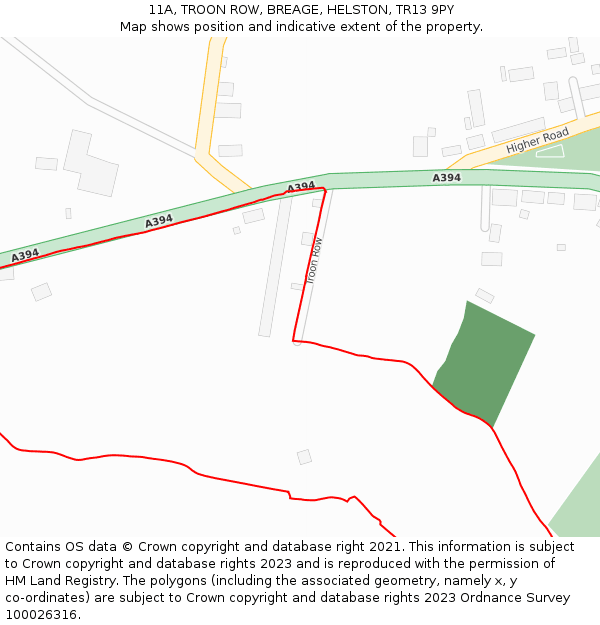 11A, TROON ROW, BREAGE, HELSTON, TR13 9PY: Location map and indicative extent of plot