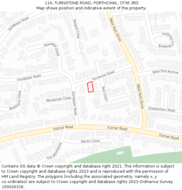 11A, TURNSTONE ROAD, PORTHCAWL, CF36 3RD: Location map and indicative extent of plot