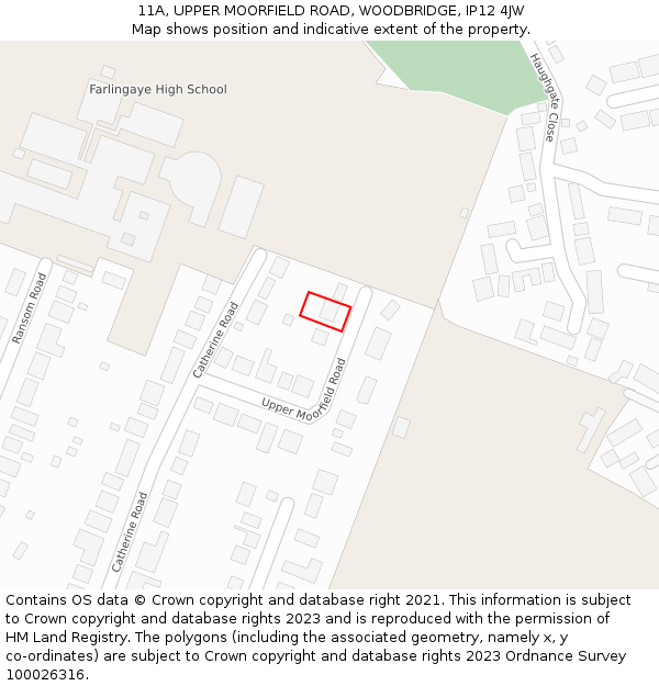 11A, UPPER MOORFIELD ROAD, WOODBRIDGE, IP12 4JW: Location map and indicative extent of plot