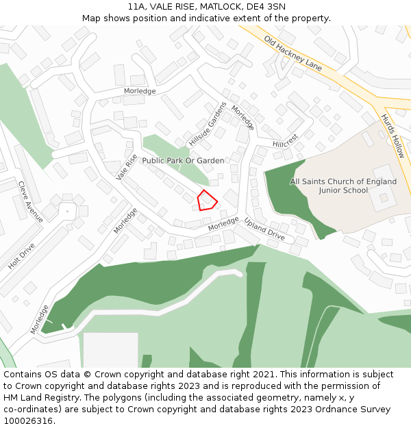 11A, VALE RISE, MATLOCK, DE4 3SN: Location map and indicative extent of plot