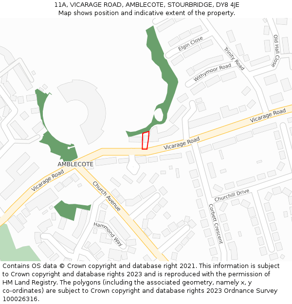 11A, VICARAGE ROAD, AMBLECOTE, STOURBRIDGE, DY8 4JE: Location map and indicative extent of plot