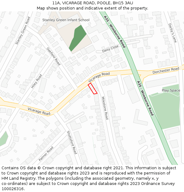 11A, VICARAGE ROAD, POOLE, BH15 3AU: Location map and indicative extent of plot
