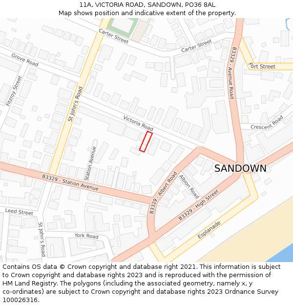 11A, VICTORIA ROAD, SANDOWN, PO36 8AL: Location map and indicative extent of plot