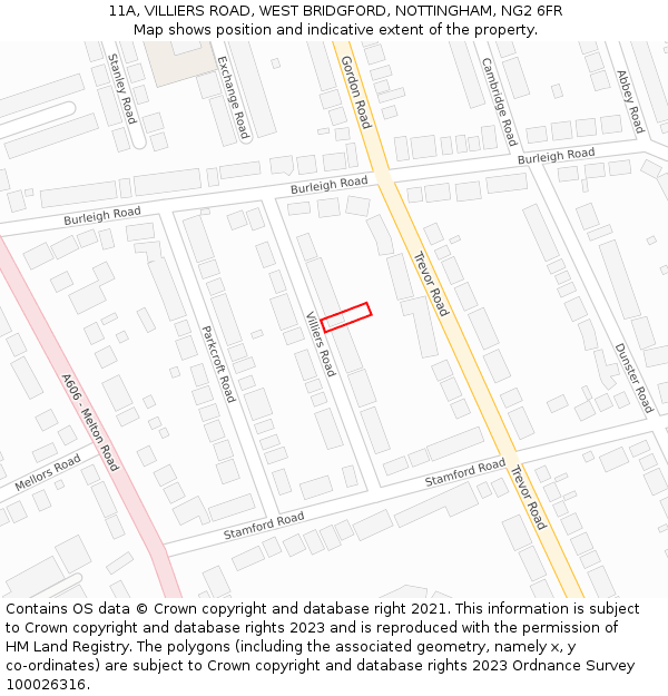 11A, VILLIERS ROAD, WEST BRIDGFORD, NOTTINGHAM, NG2 6FR: Location map and indicative extent of plot