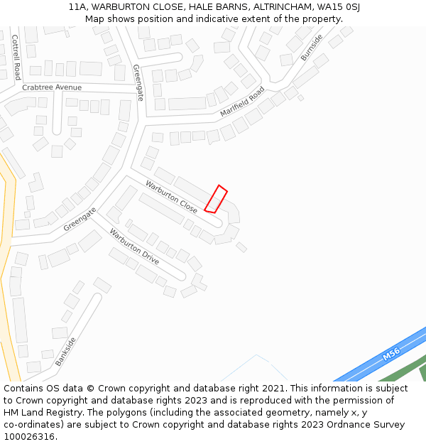 11A, WARBURTON CLOSE, HALE BARNS, ALTRINCHAM, WA15 0SJ: Location map and indicative extent of plot