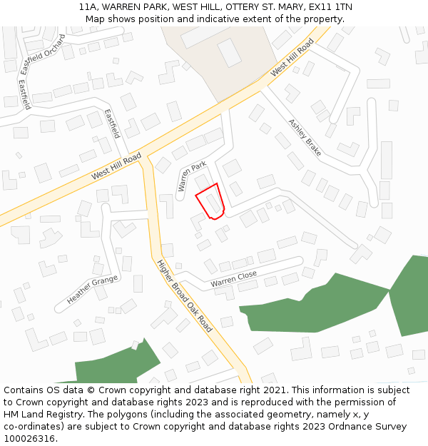11A, WARREN PARK, WEST HILL, OTTERY ST. MARY, EX11 1TN: Location map and indicative extent of plot