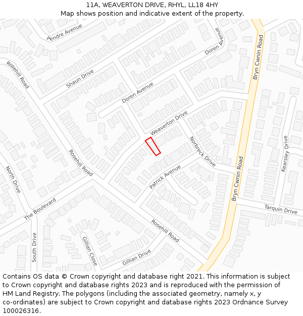 11A, WEAVERTON DRIVE, RHYL, LL18 4HY: Location map and indicative extent of plot