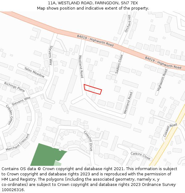 11A, WESTLAND ROAD, FARINGDON, SN7 7EX: Location map and indicative extent of plot