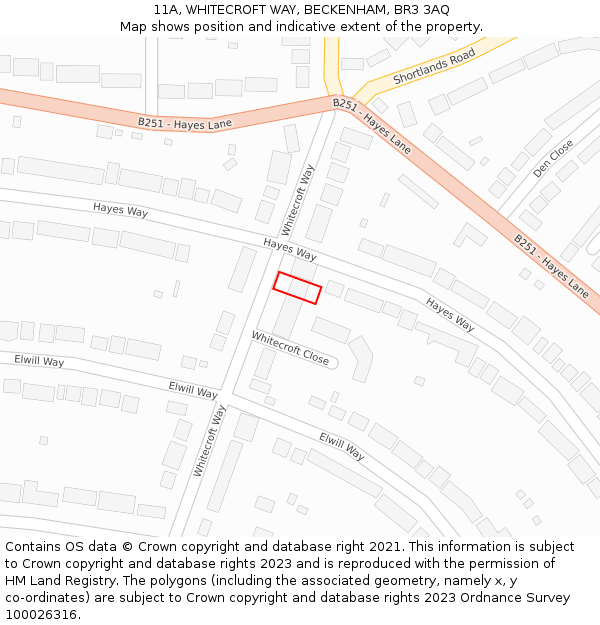 11A, WHITECROFT WAY, BECKENHAM, BR3 3AQ: Location map and indicative extent of plot