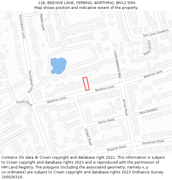 11B, BEEHIVE LANE, FERRING, WORTHING, BN12 5NN: Location map and indicative extent of plot