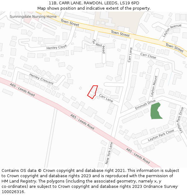 11B, CARR LANE, RAWDON, LEEDS, LS19 6PD: Location map and indicative extent of plot