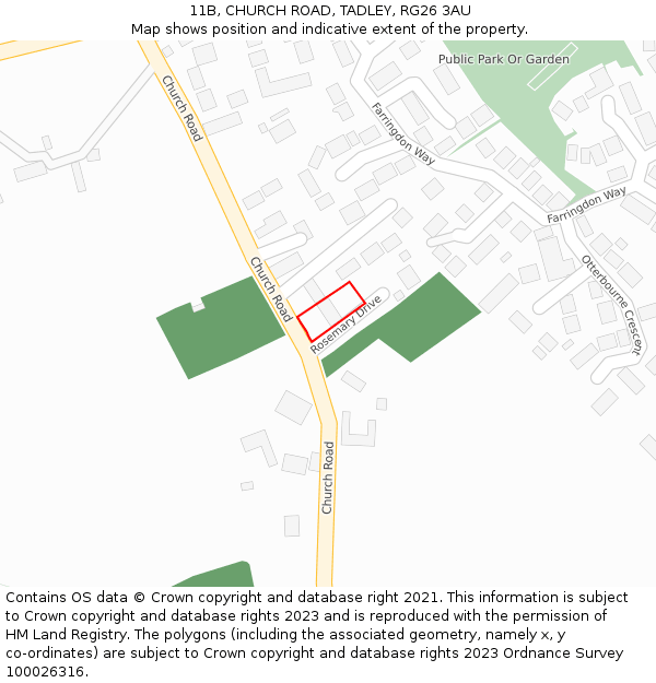 11B, CHURCH ROAD, TADLEY, RG26 3AU: Location map and indicative extent of plot