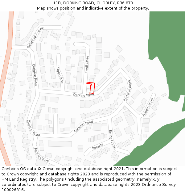 11B, DORKING ROAD, CHORLEY, PR6 8TR: Location map and indicative extent of plot