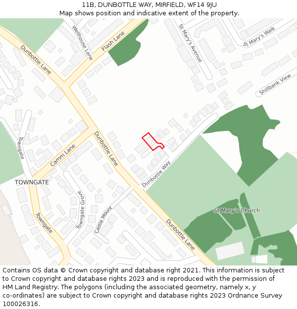 11B, DUNBOTTLE WAY, MIRFIELD, WF14 9JU: Location map and indicative extent of plot
