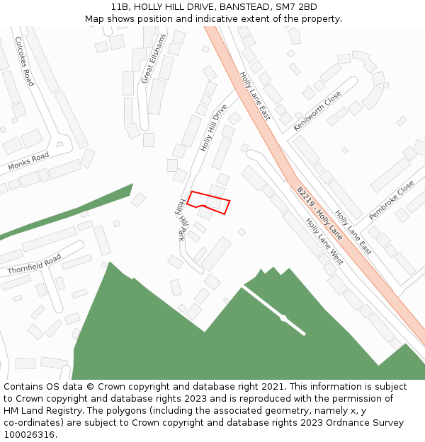 11B, HOLLY HILL DRIVE, BANSTEAD, SM7 2BD: Location map and indicative extent of plot