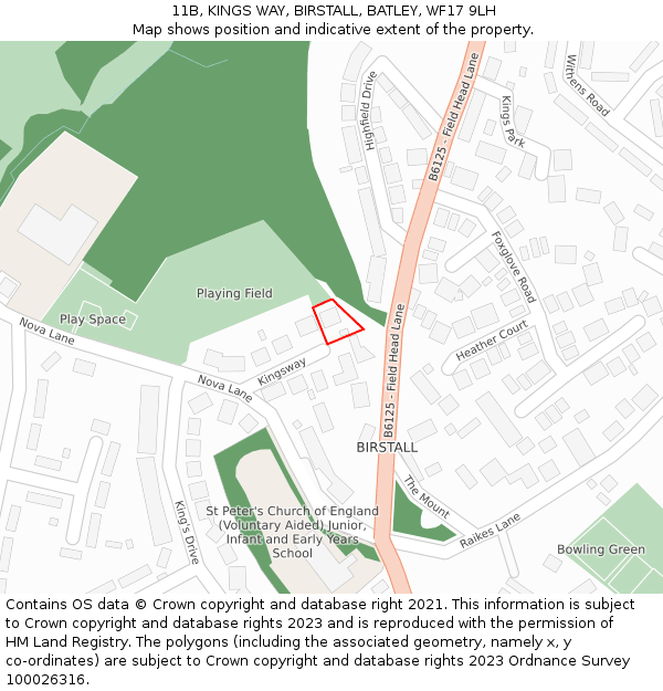 11B, KINGS WAY, BIRSTALL, BATLEY, WF17 9LH: Location map and indicative extent of plot