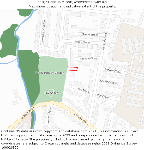 11B, NUFFIELD CLOSE, WORCESTER, WR2 6JN: Location map and indicative extent of plot