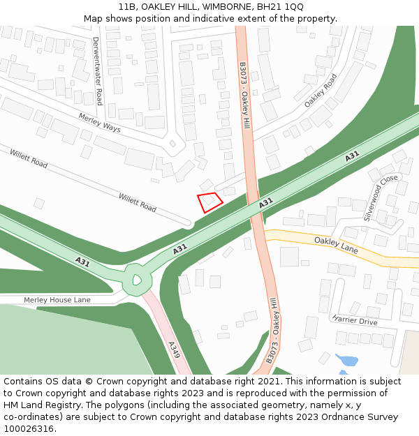11B, OAKLEY HILL, WIMBORNE, BH21 1QQ: Location map and indicative extent of plot