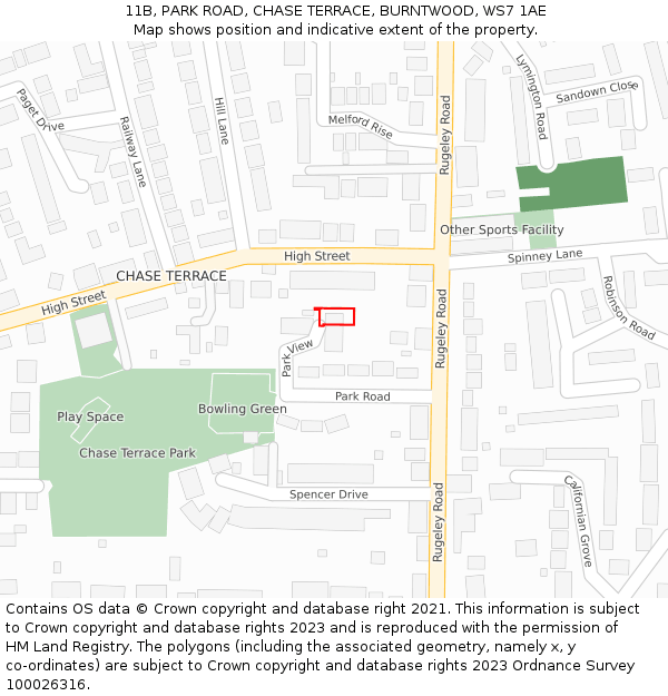 11B, PARK ROAD, CHASE TERRACE, BURNTWOOD, WS7 1AE: Location map and indicative extent of plot