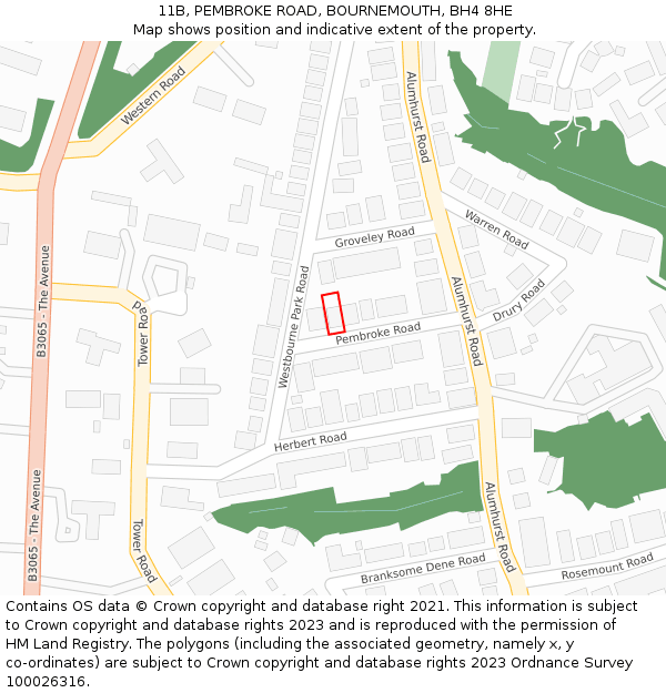 11B, PEMBROKE ROAD, BOURNEMOUTH, BH4 8HE: Location map and indicative extent of plot