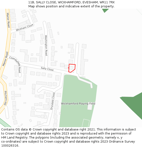 11B, SALLY CLOSE, WICKHAMFORD, EVESHAM, WR11 7RX: Location map and indicative extent of plot