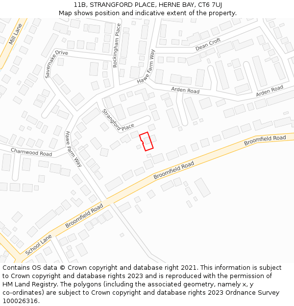 11B, STRANGFORD PLACE, HERNE BAY, CT6 7UJ: Location map and indicative extent of plot