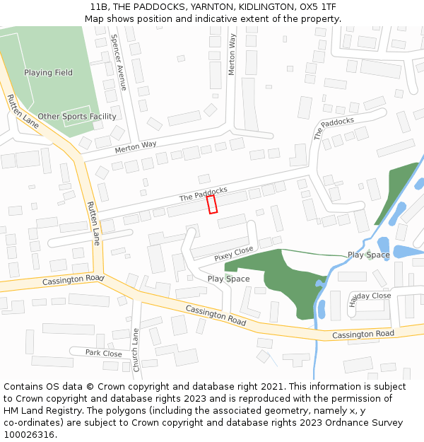 11B, THE PADDOCKS, YARNTON, KIDLINGTON, OX5 1TF: Location map and indicative extent of plot