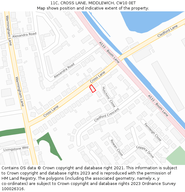 11C, CROSS LANE, MIDDLEWICH, CW10 0ET: Location map and indicative extent of plot