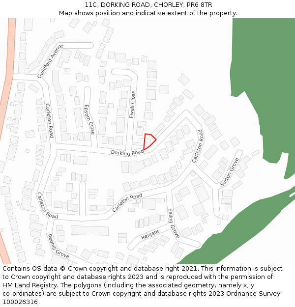 11C, DORKING ROAD, CHORLEY, PR6 8TR: Location map and indicative extent of plot