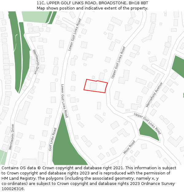 11C, UPPER GOLF LINKS ROAD, BROADSTONE, BH18 8BT: Location map and indicative extent of plot