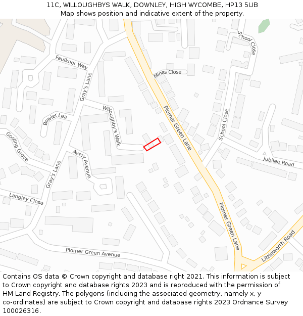 11C, WILLOUGHBYS WALK, DOWNLEY, HIGH WYCOMBE, HP13 5UB: Location map and indicative extent of plot