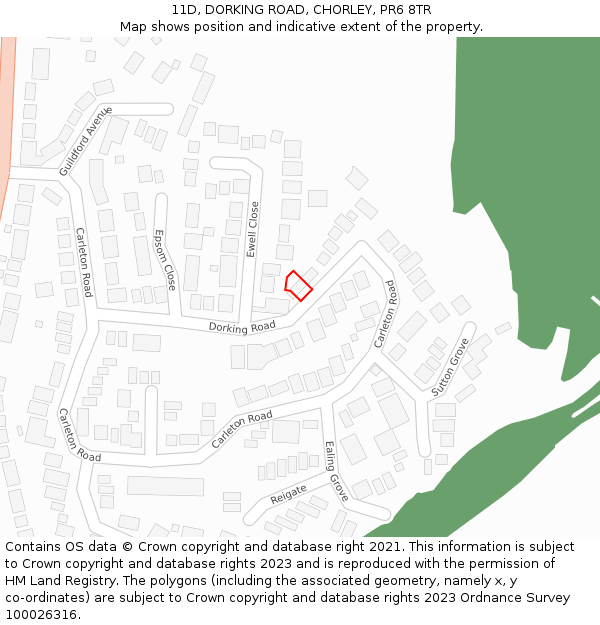 11D, DORKING ROAD, CHORLEY, PR6 8TR: Location map and indicative extent of plot