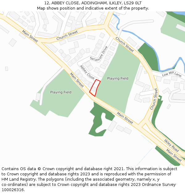 12, ABBEY CLOSE, ADDINGHAM, ILKLEY, LS29 0LT: Location map and indicative extent of plot