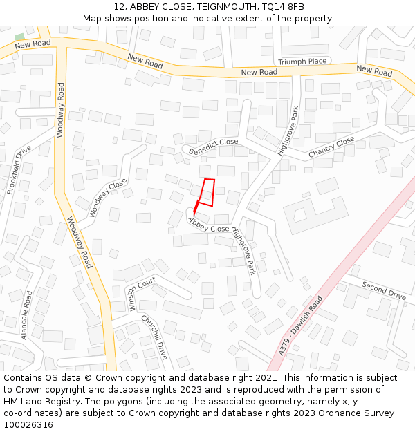 12, ABBEY CLOSE, TEIGNMOUTH, TQ14 8FB: Location map and indicative extent of plot