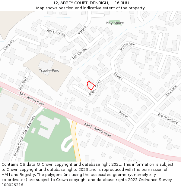 12, ABBEY COURT, DENBIGH, LL16 3HU: Location map and indicative extent of plot