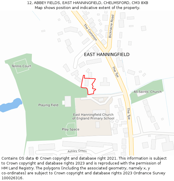 12, ABBEY FIELDS, EAST HANNINGFIELD, CHELMSFORD, CM3 8XB: Location map and indicative extent of plot