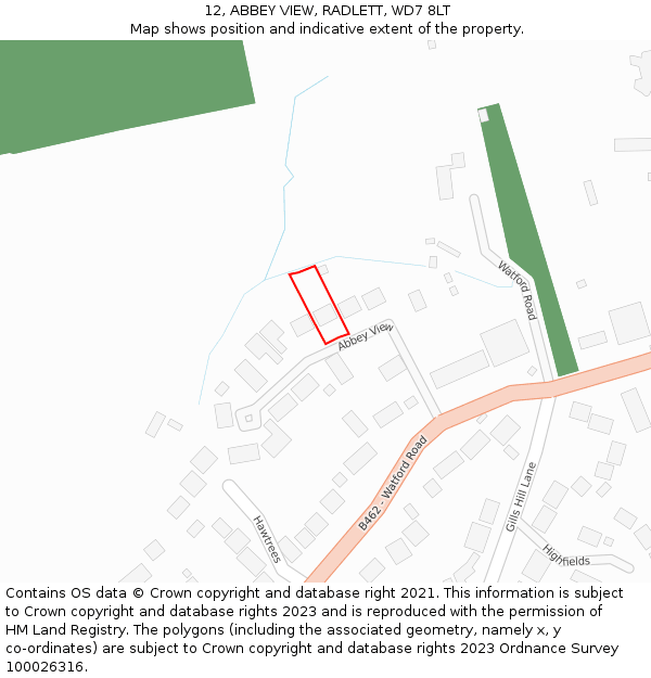 12, ABBEY VIEW, RADLETT, WD7 8LT: Location map and indicative extent of plot