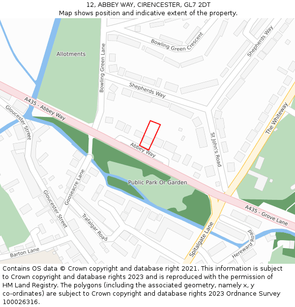 12, ABBEY WAY, CIRENCESTER, GL7 2DT: Location map and indicative extent of plot