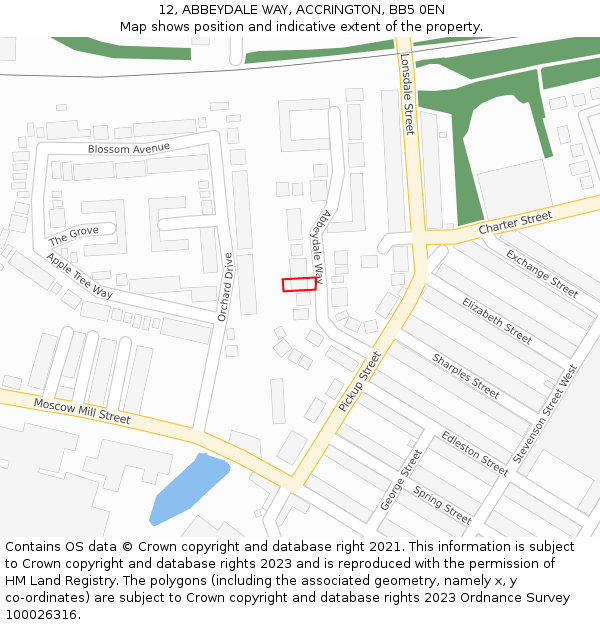 12, ABBEYDALE WAY, ACCRINGTON, BB5 0EN: Location map and indicative extent of plot