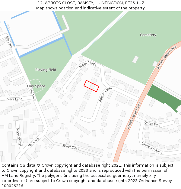 12, ABBOTS CLOSE, RAMSEY, HUNTINGDON, PE26 1UZ: Location map and indicative extent of plot