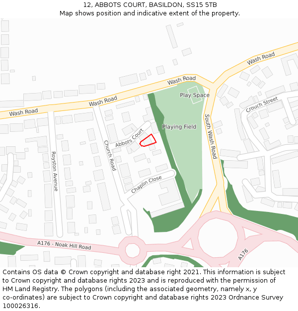 12, ABBOTS COURT, BASILDON, SS15 5TB: Location map and indicative extent of plot
