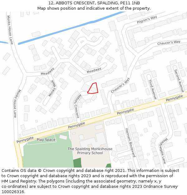 12, ABBOTS CRESCENT, SPALDING, PE11 1NB: Location map and indicative extent of plot