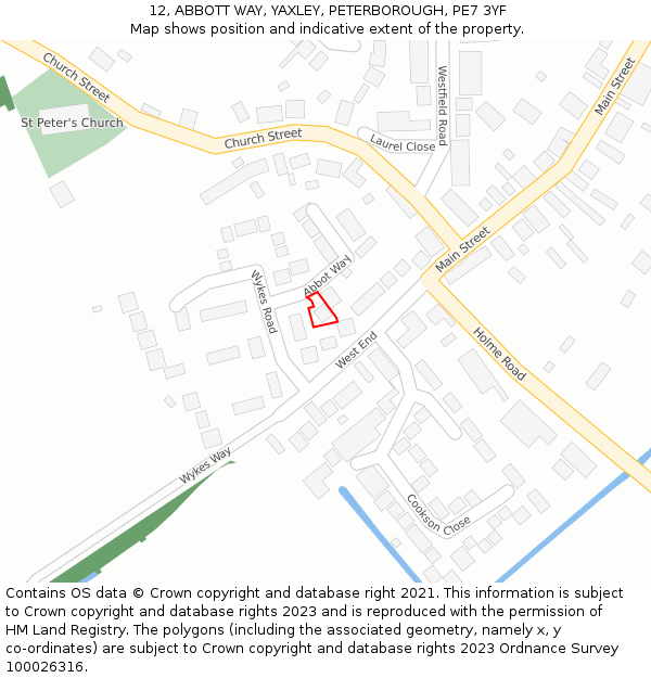 12, ABBOTT WAY, YAXLEY, PETERBOROUGH, PE7 3YF: Location map and indicative extent of plot